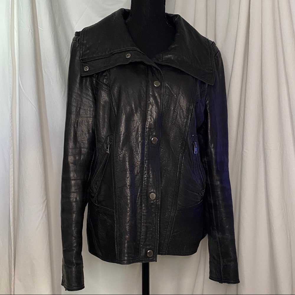 ANDREW MARC Super Soft Black Leather Moto Jacket